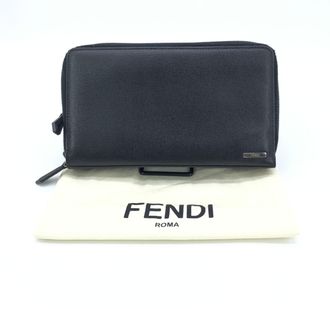 Fendi Double Zipper Zippy Organizer Leather Wallet In Womens Black (Pre-Owned)