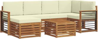 vidaXL Conjunto De Sof&aacute;s De Exterior 7 Uds. Natural Y Crema Poli&eacute;ster Vidaxl