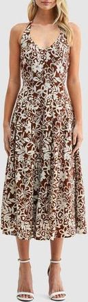 Lush Floral Halter Neck Button Front Midi Dress in Brown Cream Floral at Nordstrom Rack, Size Medium