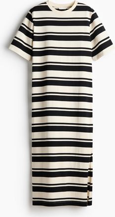 H&M Langes T-Shirt-Kleid - Cremefarben/Schwarz Gestreift