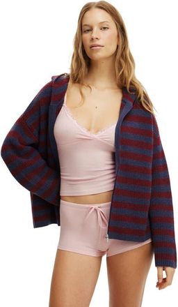 Cotton On Womens Zip Through Oversized Knit Hoodie in Steely Blue Gingerberry at Nordstrom, Size Xx-Small