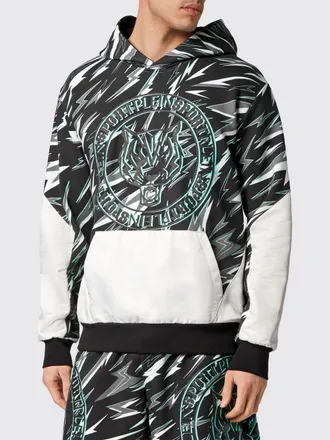 Plein Sport Felpa con cappuccio in jersey con stampa grafica e tasca a marsupio