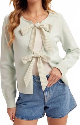 Hem & Thread Striped Bows Sweater In Sage