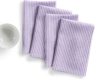 Solino Home Linen Dinner Napkins Set of 4, 20 x 20 Inch for Dining Table, Holiday and Everyday Table Decor - Narrow Stripe in Lavender And White at