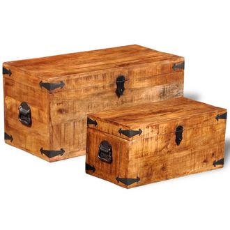 Berkfield Home Storage Chest Set 2 Pieces Rough Mango Wood in Brown