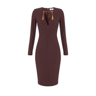Elisabetta Franchi Jurk van lichte cr&ecirc;pe stof met juwelenketting - Dames - Casual kleedjes - Paars - XL - Polyester - Kleedjes