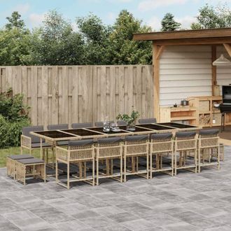 vidaXL Set Comedor De Jard&iacute;n 17 Pzas Con Cojines Rat&aacute;n Sint&eacute;tico Beige