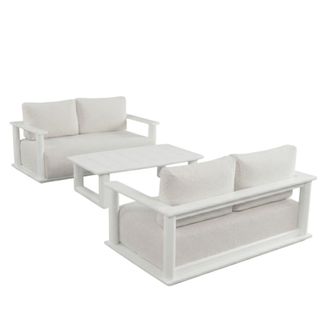 Kerama Conjunto de jard&iacute;n 4 plazas de aluminio blanco y cojines beige