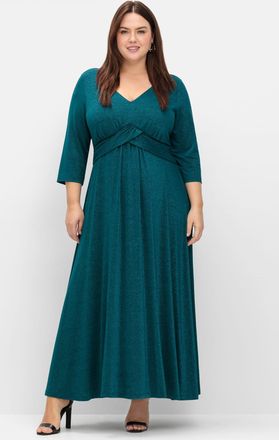 Sheego Abendkleid SHEEGO Abendkleid, Damen, Gr. 42, Normalgr&ouml;ssen, blau (petrol), 66% Viskose, 16% Polyamid, 15% metallisierte Fasern, 3% Elasthan, unifarben