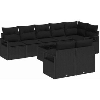 vidaXL Juego De Sof&aacute; Con Coj&iacute;n 9 Pcs Negro Rat&aacute;n Sint&eacute;tico