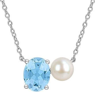 Rina Limor Silver 2.50 Ct. Tw. Gemstone & 6-6.5Mm Pearl Necklace
