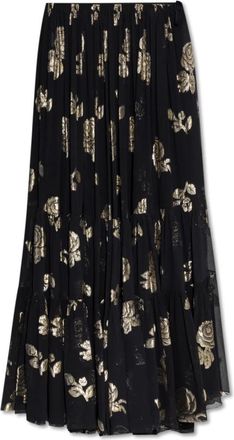 Chloé Rokken, Dames, Zwart, S, Polyester, Floral Motif Maxi Zijden Rok
