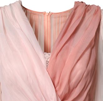 Dolce & Gabbana Pink Silk Tulle Long Sleeve V-neck Womens Dress