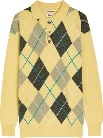 J.W.Anderson Pringle Argle Wool Polo Jumper - Yellow - S (UK8-10 / S)