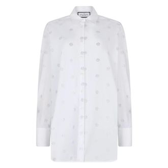 Philipp Plein Shirts, female, White, Size: XS Regular Fit Shirt Monogram Crystal