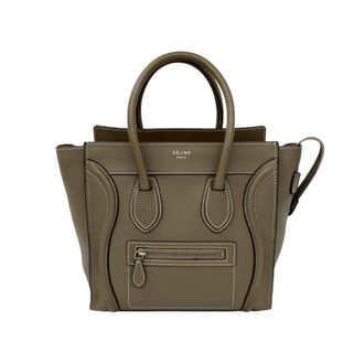 Celine Beige Gray Leather Boston Bag Handbag Tote Bag (Pre-Owned)