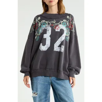 Free People We The Free Palm Spring Turtle Graphic Sweatshirt in Washed Black Combo at Nordstrom, Size X-Large