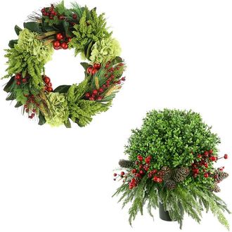 Creative Displays Inc. Classic Christmas Holiday Set With 22In Wreath & Uv Boxwood Drop-In