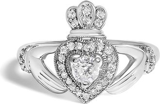 House of Brilliance 14K White Gold 3/8 Cttw Diamond Claddagh Heart Ring