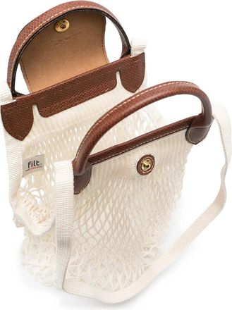 Longchamp Cotton and Leather Tote Bag - Beige