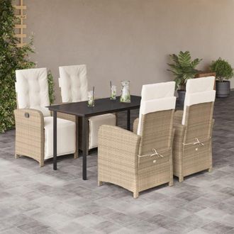 vidaXL Set Comedor De Jard&iacute;n 5 Pzas Con Cojines Rat&aacute;n Sint&eacute;tico Beige Vidaxl