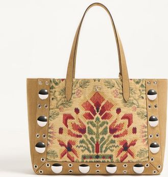 Valentino Garavani Borsa Shopping Media Valentino Garavani Nellc&ocirc;te In Tessuto Jacquard Uomo HAVANA BEIGE/MULTICOLOR UNI