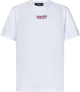Dsquared2 Mens Loves You Logo White T-shirt Cotton - Size X-Large