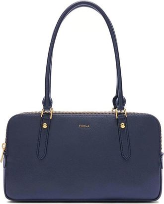 Furla Giulia M Boston Shoulder Bag In Blue Leather