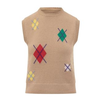 Msgm Round-neck Knitwear, female, Brown, Size: S Round-neck Sleeveless Top