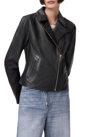 AllSaints Vela Leather Biker Jacket in Black at Nordstrom Rack, Size 6 Us / 10 Uk