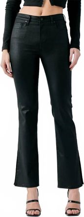 Hidden Jeans Coated Leather Raw Hem Cropped Flare Pants In Black