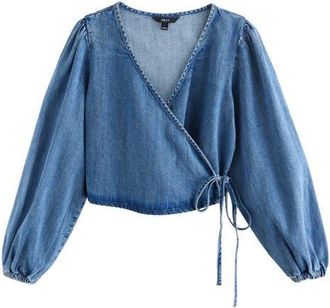 Next Denim Wrap Top in Mid Blue Denim at Nordstrom, Size 10 Us