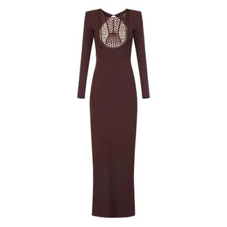 Elisabetta Franchi Gowns, female, Brown, Size: S Evening Dress with Slim Fit