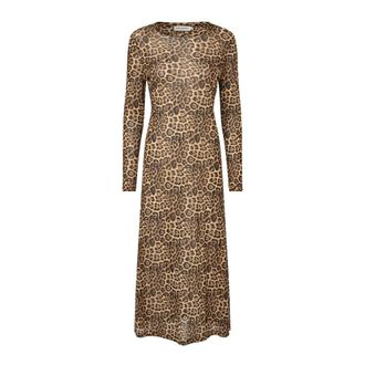 Lollys Laundry Luipaardprint Maxi Jurk Elegant Stijl - Dames - Maxi kleedjes - Bruin - XS - Spandex - Kleedjes