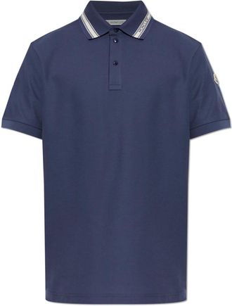 Moncler Polo Shirt met Logo Patch - Heren - Polos - Blauw - S - Katoen - Tops
