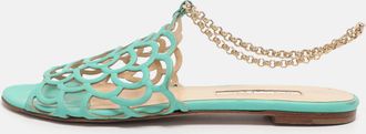 Oscar De La Renta Oscar De La Renta Green Leather Begonia Chain Flats