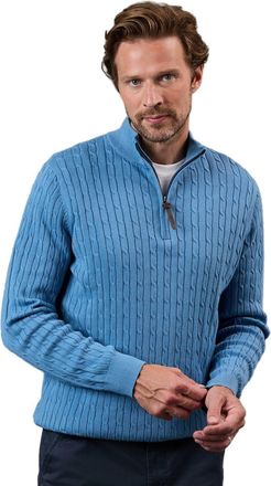 Maine Mens Cable Cotton Half Zip Jumper (M) (Mid Blue)