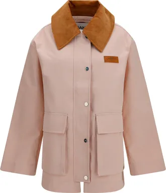 Ganni Womens Twill Jacket With Suede Details, Primrose Pink Polyester