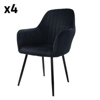 ML Design 4x Sillas de comedor negro aspecto terciopelo respaldo y apoyabrazos