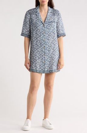 Faherty Paradise Point Short Sleeve Linen Shirtdress in Oceanview Blossom at Nordstrom Rack, Size Xx-Small