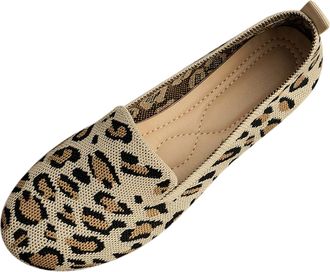 Generic Women Colour Block Round Toe Printed Slip On Flat Sole Comfortable Big Size Casual Footwear for Everyday Wear (Brown, 4.5)