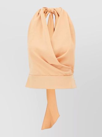 Andamane draped sleeveless top bow detail buttons