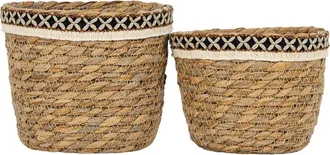 Foreside Home And Garden Set of 2 Embroidered Rim Baskets Natural Seagrass & Jute in Brown at Nordstrom