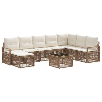 vidaXL Conjunto De Sof&aacute;s De Jard&iacute;n 9 Pcs Beige Rat&aacute;n Sint&eacute;tico Vidaxl