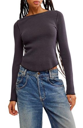 Free People Easy Does It Long Sleeve Waffle Knit Cotton T-Shirt in Black at Nordstrom, Size X-Small