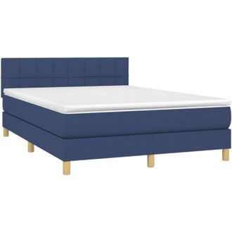 vidaXL Vidaxl - Cama Box Spring Colch&oacute;n Y Luces Led Tela Azul 140x190 Cm
