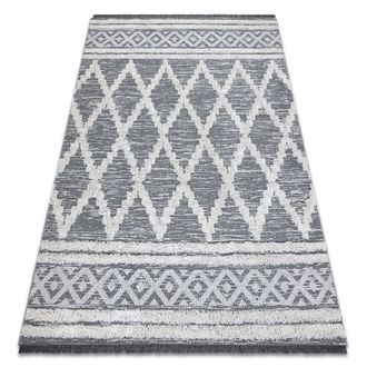 RugsX Tappeto Eco Sizal Boho Moroc Diamants 22297 Franges - Due Livelli Di Pile Grigio / Crema, Tappeto In Cotone Riciclato Grey 117x170 Cm
