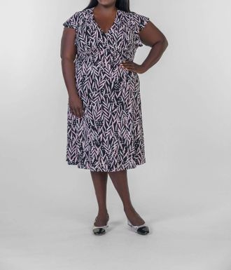 London Times Violetta V-Neck Midi Dress In Black Blush