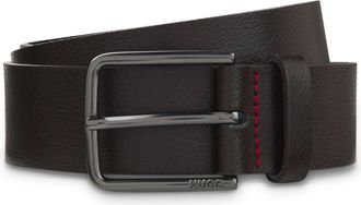 HUGO BOSS Lederg&uuml;rtel HUGO Gerik-Lam Sz35, Herren, Gr. 11,5, braun (205 schwarz braun), Rindsleder, unifarben, G&uuml;rtel Lederg&uuml;rtel, mit polierter Schliesse