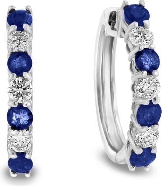Diana M. Jewels 1.15ctw Diamond and Sapphire Hoop Earrings in 14k White Gold